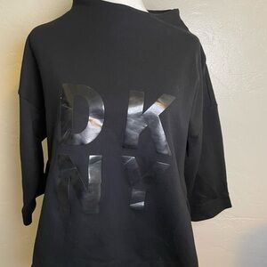 DKNY Women’s Black Gloss Logo Crew Sports Top Size XL